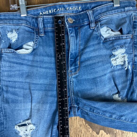 American Eagle Womens Jeans Blue Denim Distressed Jegging Next Level Stretch 12 - Picture 8 of 12